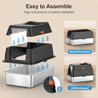 Stainless Steel Litter Box with Lid,Front Entry Top Exit Kitty LitterBox,Extra Large Enclosed Metal Cat Box with Litter Scoop & Litter Mat-Black