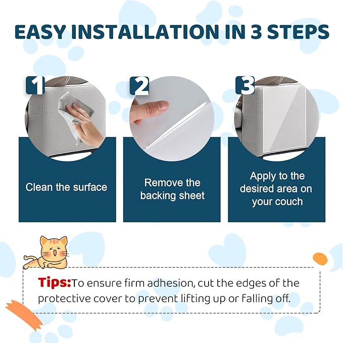 Cat Scratch Furniture Protector, Cat Scratching Mat, Trimmable Self-Adhesive Cats Claws Scratch Pads, DIY Carpet Mat Replacement for Cats Tree, Cats Wall Shelves (Transparent, 17x11.8in-20pcs)