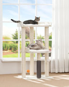 FourFurPets 43.7" Cat Tree, Modern Cat Tree Tower, Cat Tower for Indoor Cats Large Adult, Cat Condo with Scratching Post, Large Perch and Removable Pads, White