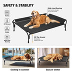 Veehoo Cooling Elevated Dog Bed, Raised Pet Cot with Guardrail & Slope Headrest, Durable & Breathable Teslin Mesh, Non-Slip Feet, Washable Dog Sofa Bed for Indoor & Outdoor, Large 47" x 32", Black