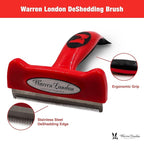 Warren London Deshedding Brush for Dogs – Large Short-Hair | 4-in Stainless-Steel Undercoat Rake Reduces Shedding Up to 95% | Gentle Skin-Safe Comb, Quick-Clean Release, Non-Slip Ergonomic Grip