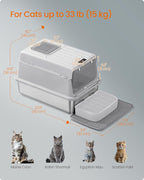 Feandrea Stainless Steel Cat Litter Box with Flip Lid, Litter Catcher Mat and Box, 2 Doors, Scoop, for Cats up to 33 lb, Light Gray UPPT007GD01