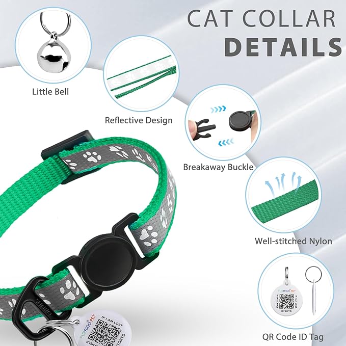 Cat Collar Breakaway with QR Code Name Tag, Reflective Kitten Collars with Bell, Cat ID Tag Personalized, Ultra-Durable, Adjustable, Quick Release, Fits Most Girl Boy Small Large Cats (8''-13.3'')