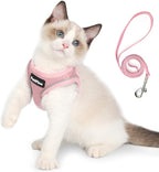 PetiFine Extra Small Step in Dog Harness and Leash Set, Cat Harness and Leash Escape Proof, All Weather Mesh Reflective, Step-in Air Vest Harnesses for Puppy(XXXS, Pink)