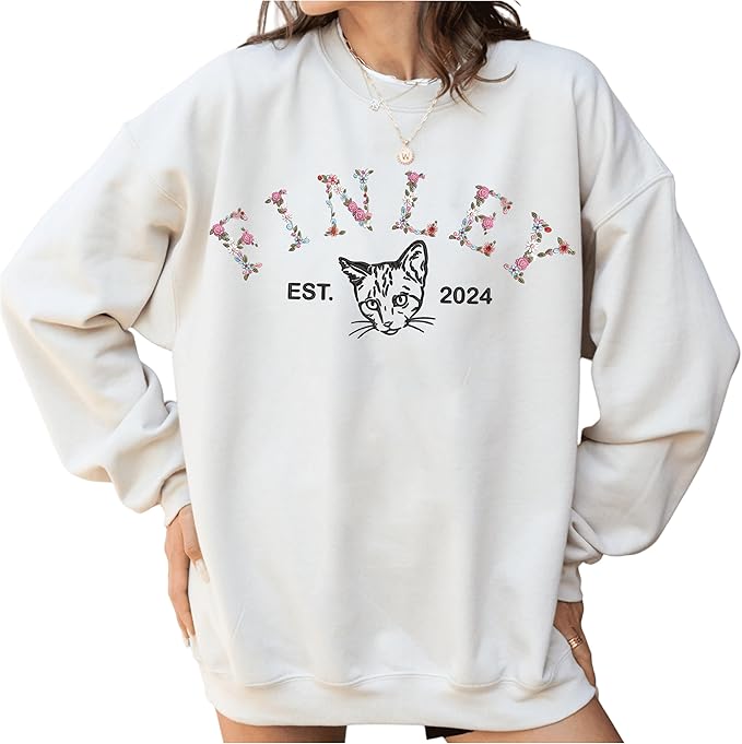 NAZENTI Floral Custom Embroidered Dog Sweatshirt, Dog Mom Sweatshirt, Custom Dog Dad Shirt, Gifts For Pet Lovers