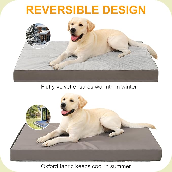 KSIIA Orthopedic Dog Bed - Waterproof, Large, Plush, Washable with Egg Crate Foam & Removable Cover & Nonskid Bottom, 36 x 27 Inch, Gray