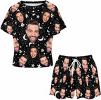 Custom Short Pajamas Set with Face Photo Women‘s Sleepwear Tee Personalized PJ Short Loungewear Set fot Her
