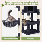 Globlazer Corner Cat Tree Tower for Indoor Cats, 51in Multi-Level Cat Condo Tower with Large Hammock, 7 Sisal Scratching Posts, Oversized Top Perch, Spacious Cat Cave, Hanging Basket, C51, Dark Grey