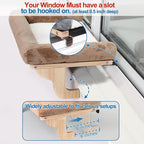 Zakkart Cat Perch for Window Sill with Bolster - Orthopedic Hammock Design with Premium Hardwood & Robust Metal Frame - Cat Window Seat for Large Cats and Kittens - Dark Stained Wood Gray Bed, 24''W