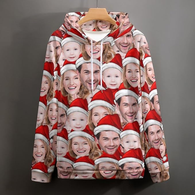 Artsadd Custom Face Unisex athletic Pockets Sweatshirt Loose Hoodie Custom Christmas Long Sleeve Sweatshirt Hooded Pullover