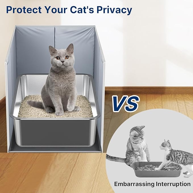 24"L × 17"W × 16"H Foldable Cat Litter Box Enclosure, All-in-One Litter Box Splash Guard for Large Litter Pan, High Sided Litter Box Shield with Removable Mat, Easy to Clean, No Mess, Odorless