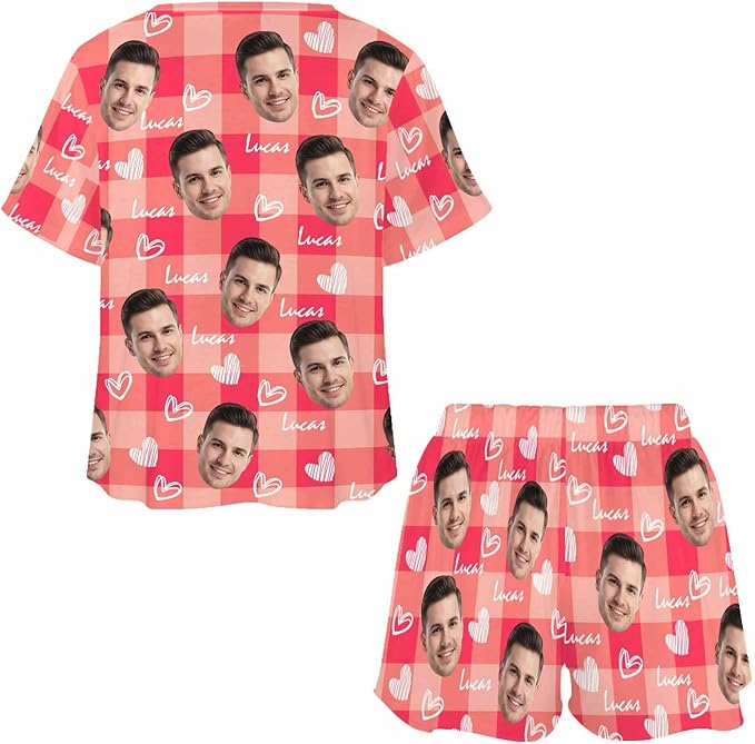 D-Story Custom Short Pajama Set with Pet Face Personalized Photo Sleepwear 2 Pieces Pjs Nightwear Xmas Gift for Women