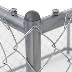 Lucky Dog Heavy Duty Outdoor Galvanized Chain Link Dog Kennel Enclosure with Latching Door, 1.5 Inch Raised Legs, and Adjustable Configuration, Silver