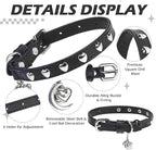 EXPAWLORER Leather Cat Collar for Girl Boy- Adjustable Pet Collar with Safety Elastic Belt,Personalized Heart Accessories Buckle Collars with Bell & Durable D-Ring,Heart (Black)