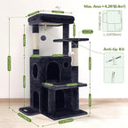Globlazer Cat Tree Tower for Indoor Cats, 50-inch Adult Cat Tree House for Large Adult Cats with Steps, Scratching Post, 2 Cat Caves, Dangling Toys, FC50, Dark Grey