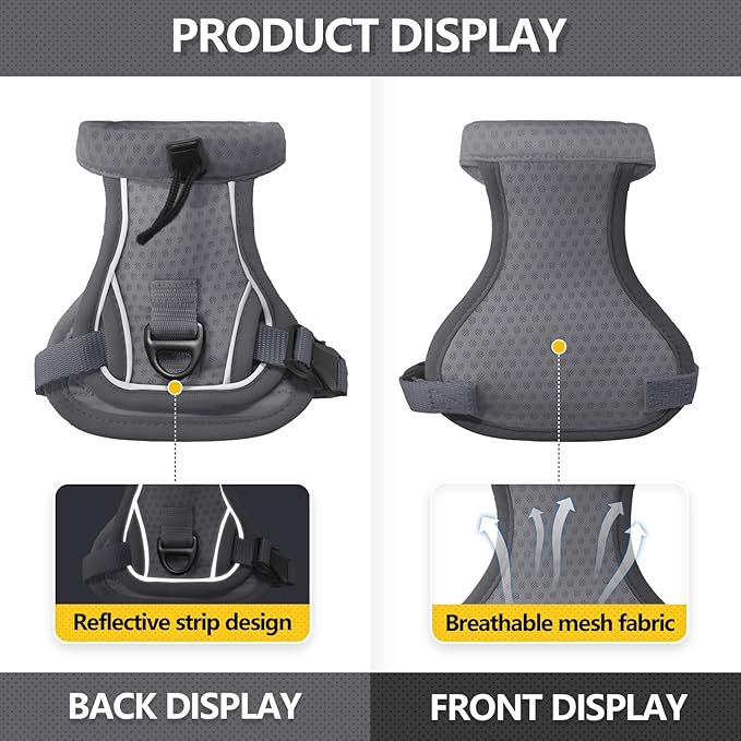 Cat Harness and Leash Set - Escape Proof, Adjustable Breathable Vest Harnesses with Reflective Strips, Easy Control & Secure Walking for Small Medium Large Cats Kitten Collar (Grey, Small)