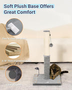 Happi N Pets 29.5" Tall Cat Scratching Post, Cat Scratchers for Indoor Cats, Sisal Scratch Post & Carpet Post in One, Stable Cat Scratch Post with Two Toys, Extra Free Toy, Light Gray