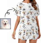 Custom Short Pajamas Set with Face Photo Women‘s Sleepwear Tee Personalized PJ Short Loungewear Set fot Her