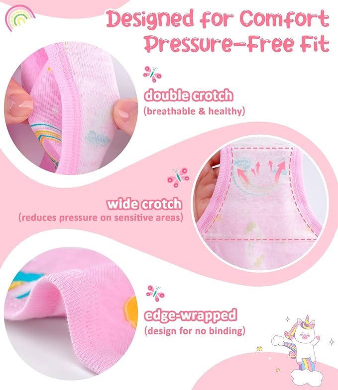 Girls and Toddlers 100% Cotton Underwear Tagless Soft Panties Size 2-3T,4-5T,6,8,10,12 (6-Pack)