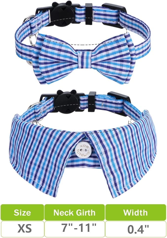 Faleela 2 Pack/Set Cat Collar with Cute Bow Tie and Bell,Breakaway Plaid Shirt Collar for Kitty Adjustable Safety
