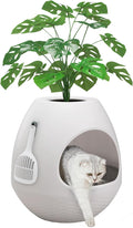 Eggloa6 Plant Litter Box, Hidden Cat Litter Box with Artificial Plants, DIY Litter Box Furniture (Light White)