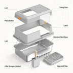 Removable Stainless Steel Cat Litter Box with lid, Side & Top Entry Kitty LitterBox，Cat Litter Box Enclosure, XL Extra Large High-Sided Metal Cat Box with Scoop, Footboard（Grey）