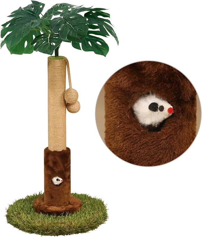 Cat Scratching Post for Indoor Cats and Kitten - 35.43" Tall Cat Scratching Post with Sisal Rope,Palm Tree Cat Scratch Post with Hanging Ball (26.4-Brown, 26.4in)