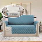 H.VERSAILTEX Reversible Loveseat Couch Covers for 2 Cushion Couch Water Repellent Couch Cover for Dog Couch Cover Protector Non Slip Furniture Protector with Elastic Strap(Loveseat, Cameo Blue/Beige)