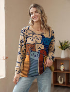 YESNO Women Christmas Sweater Graphic Printed Oversized Pullover Sweaters Casual Loose Knit Tops S01