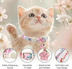 2 Pack Cotton Cat Collars - Cute Breakaway Cat Collar with Bell, Strawberry and Flower Pendant, Spring Summer Adjustable Kitten Collars for Girl Cats, Sweet Floral Fruit