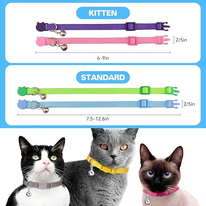 16 PCS Breakaway Cat Collars,Kitten Collar with Bell Cat Collars for Boy Girl Cats Breakaway Collar for Cats 6-9 Inch
