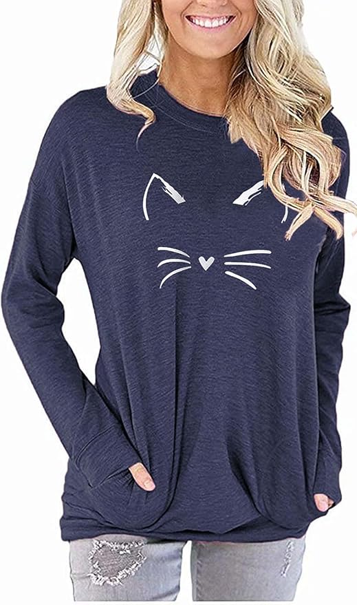 Akihoo Womens Casual Long Sleeve Tunic Tops Crew Neck Shirt Blouses