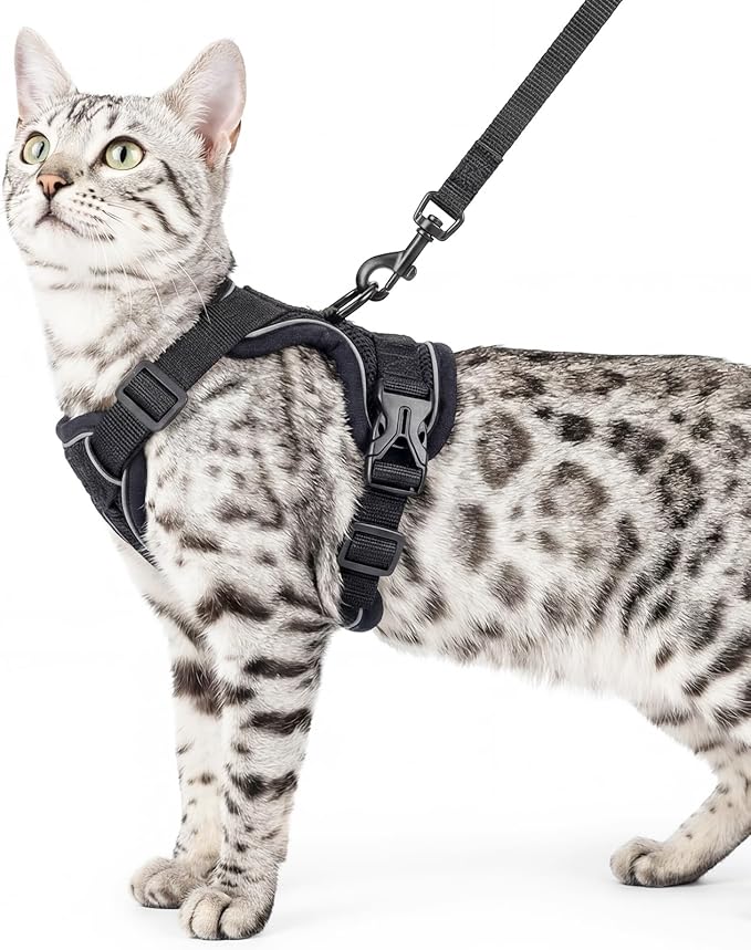 Cat Harness and Leash Set Escape Proof Tactical Small Kitten Harness Emotional Support Cat Vest, Black, S