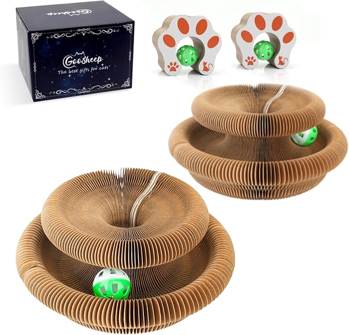 2Pack Magic Organ Cat Scratching Board Cat Accordion Toy Cats Scratching Post Ball Track, Kitten Fun Intelligence Physical Exercise Educational Toy