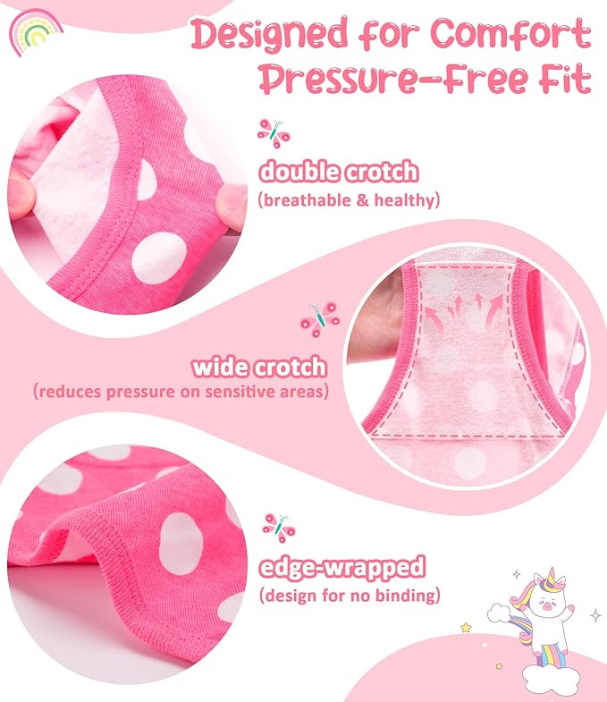 Girls and Toddlers 100% Cotton Underwear Tagless Soft Panties Size 2-3T,4-5T,6,8,10,12 (6-Pack)