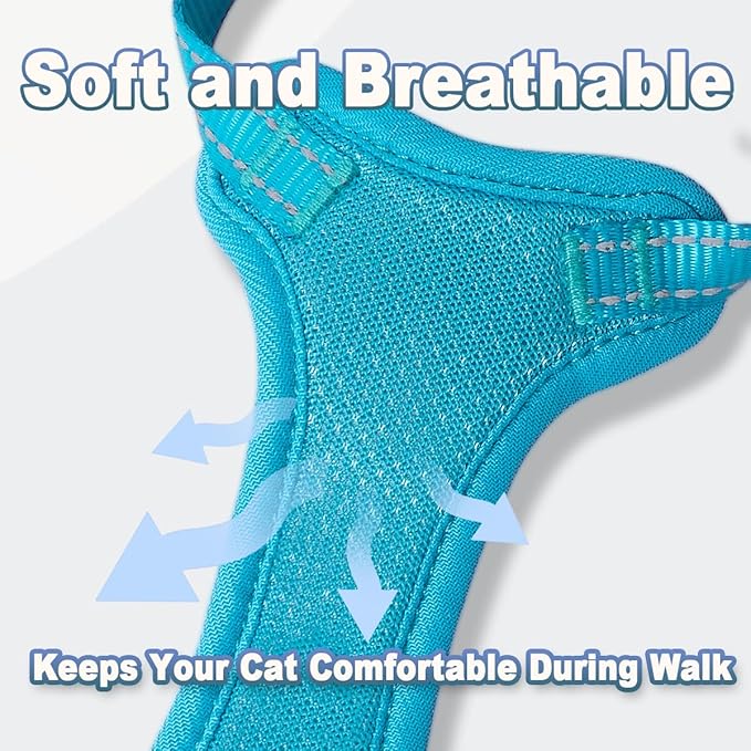 Cat Harness and Leash Set Escape Proof for Kitten Walking, Soft Adjustable Top Handle Vest Harnesses for Cats, Easy Control Breathable Reflective Small Medium Large, Blue,M