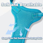 Cat Harness and Leash Set Escape Proof for Kitten Walking, Soft Adjustable Top Handle Vest Harnesses for Cats, Easy Control Breathable Reflective Small Medium Large, Blue,M