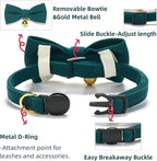 2 Pack Soft Corduroy Cat Collars with Bow Tie & Bell Adjustable Breakaway Bowtie Kitten Collar for Girl Boy Kittens(Orange & Dark Green)