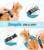 Halypet Cat Harness and Leash Set[MAX Safety 4th-Gen] Cute Escape Proof Vest Harness for Girl&Boy Cat Walking, Comfortable Adjustable Leash and Reflective Strips for Outdoor Kitten, M Azure Floral