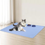 Cat Food Mat, 40" x 28" Extra Large Silicone Pet Feeding Mat with Raised Edge Pet Placemat for Food and Water Bowl Non-Slip, Easy to Clean, Floor Protection (Blue)