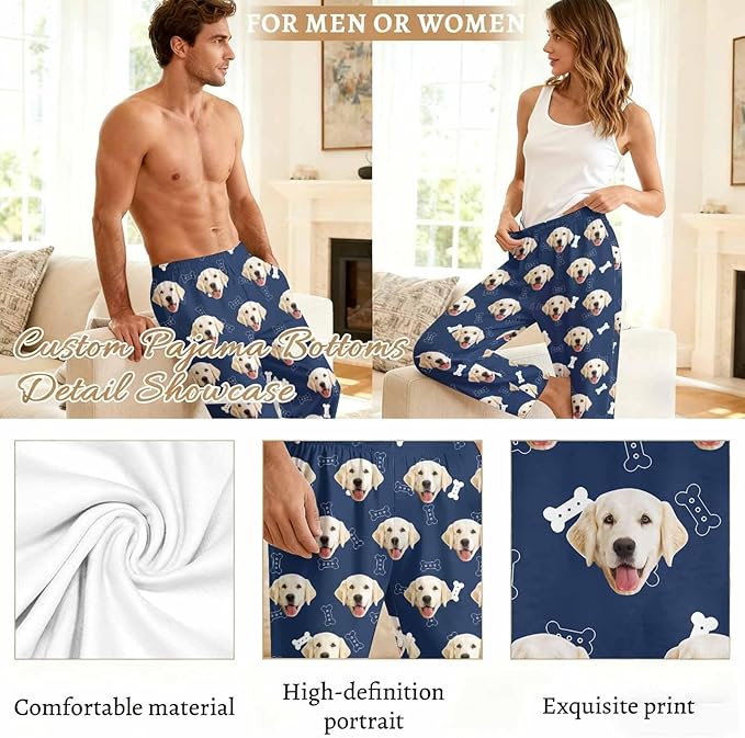 Custom Couple Pajama Pants Sock with Funny Face, Personalized PJ Anniversary Birthday Women Men Pants