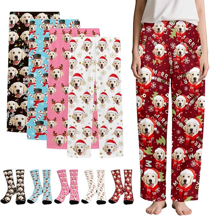 Custom Couple Pajama Pants Sock with Funny Face, Personalized PJ Anniversary Birthday Women Men Pants