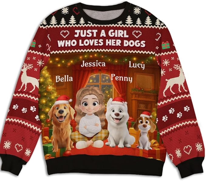 Wrappiness A Girl And Her Dog Christmas Sweatshirt - Cozy Unisex Fit Custom Shirt - Cute for Women Pet Lovers