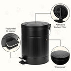 5L/1.3 Gal Dog Poop Trash Can with Lid - Stainless Steel Outdoor Pet Waste Bin, Step Pedal Soft Close Garbage Can for Backyard, Bathroom, Office - Odor Control, Farmhouse Retro Style (Black)