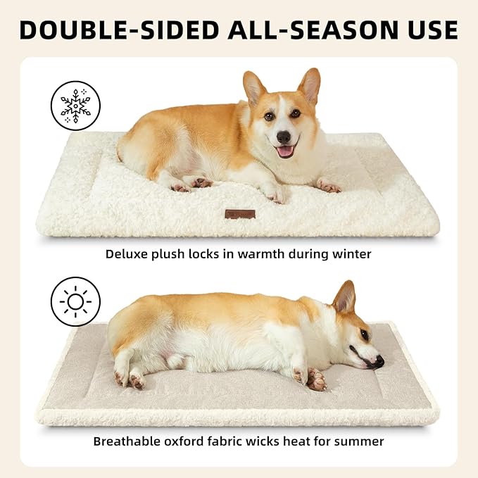 Fluffy Reversible Dog Bed Mat - Ultra Soft & Machine Washable Dog Crate Pad fit for Metal Kennel, Cozy Sleeping Mat, 29" x 18", Beige