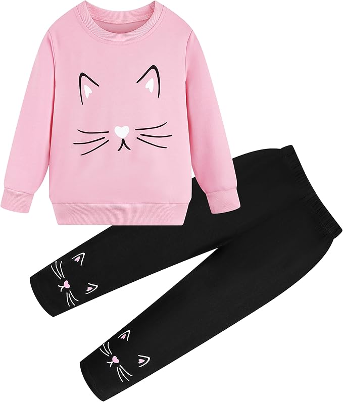 Little Girls Unicorn Outfits 2 Piece Kids Ruffle Sleeve Sweatshirt + Leggings Fall Leopard Clothing Sets 2-10 Years Old