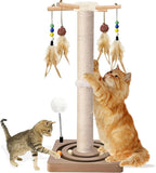 Tall Cat Scratching Post, 33 Inches, Sisal, Interactive Furniture Toys for Indoor Cats Adults, 2 Mounting Methods Large Scratcher Tree Tower with Hanging and Ball Track, Activity Center for All Ages