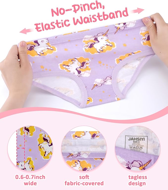 Girls and Toddlers 100% Cotton Underwear Tagless Soft Panties Size 2-3T,4-5T,6,8,10,12 (6-Pack)