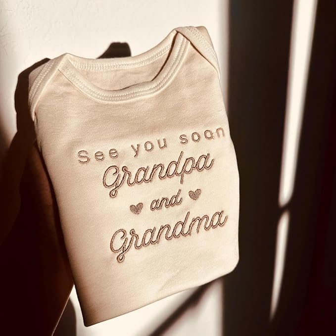 COUPLEHOODIES Personalized Baby Onesie Bodysuit – Custom Embroidery Gift for Pregnancy Reveal Baby Shower or First Grandchild