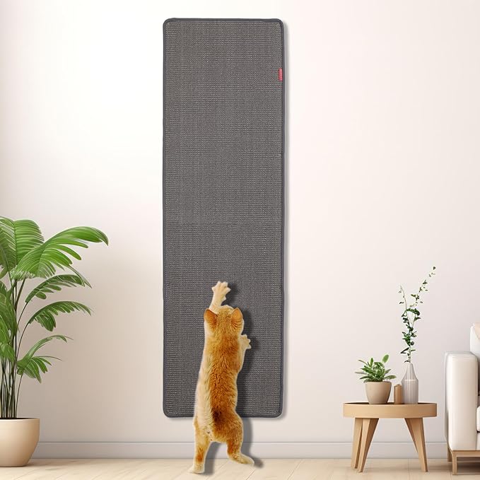 66.93x19.68x0.32 inch Thickened Cat Wall Scratcher Carpet, Cat Climbing Wall, Durable Cat Wall Furniture, Tall Cat Scratching Post, Wall Scratchers for Indoor Cats, Couch Sofa Protector (Grey)